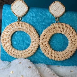 Woven tan hoop earrings